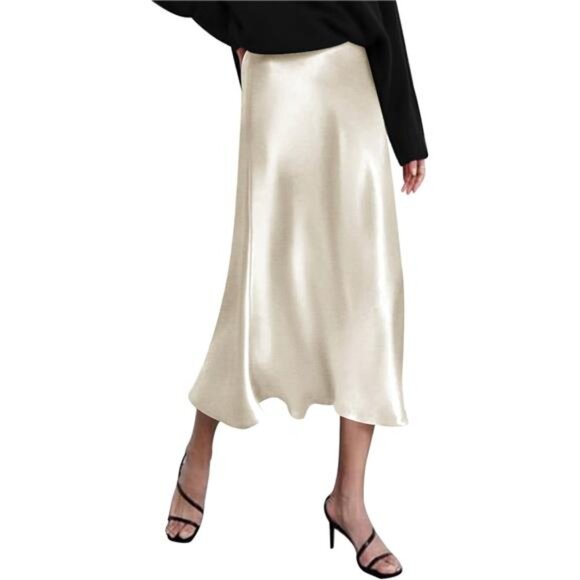 Dresses & Skirts - Womens Satin Skirts Zipper Elegant Apricot